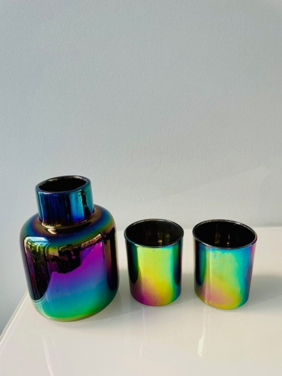 Image 1 of Conjunto de jarrón multicolor y 2 candelabros – efecto arcoíris