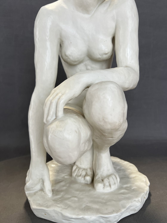 Image 1 of Fritz Klimsch for Rosenthal, Porcelain Sculpture of a Crouching Woman, Signed, Circa 1940