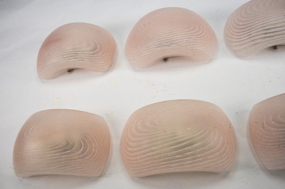 Image 1 of Satz von sechs rosafarbenen Muranoglas-Wandleuchtern. Italien 1970er Jahre