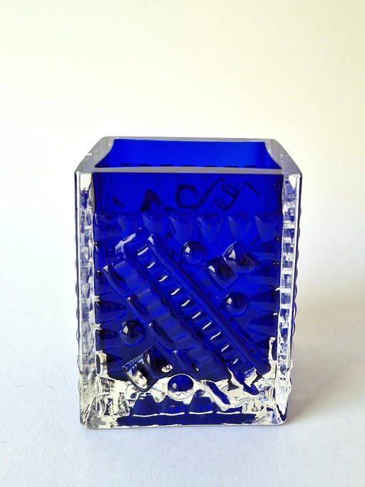 Josef Schott - Blaue Blockvase - Smålandshyttan Schweden