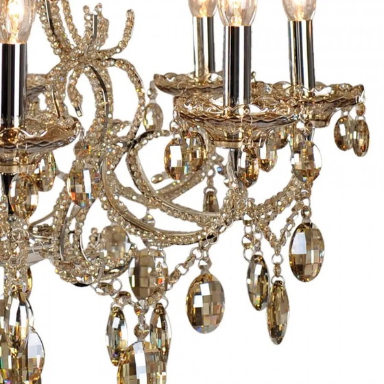 Classic golden Chandelier, Crystal, Metal, Vintage (photo 2 of 3)