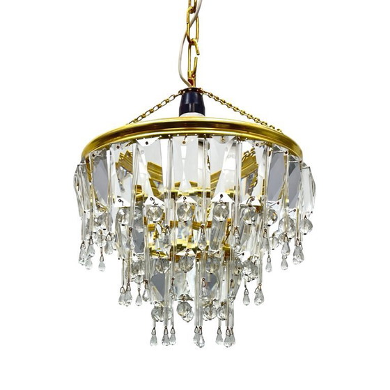Image 1 of Vintage crystal chandelier Lustry Kamenický Šenov, Czechoslovakia 1970s brass