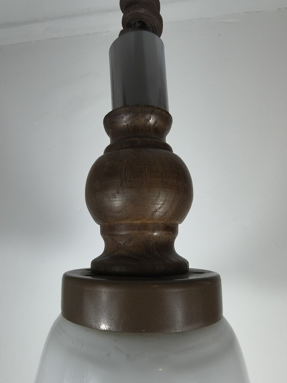 Image 1 of Vintage opal glass pendant lamp with wavy rim (± 1930s–1950s)