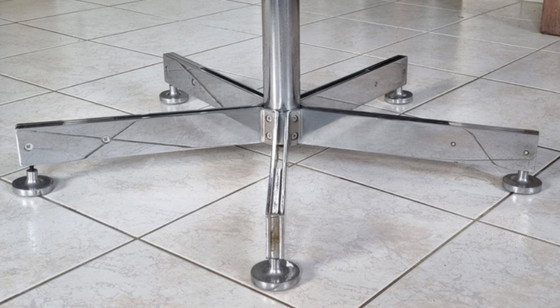 Image 1 of Modernist oval dining table, white top & chrome star base, vintage, 1960s