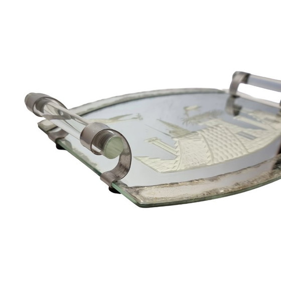 Image 1 of Bandeja de espejo tallado estilo Art Déco francés, década de 1930