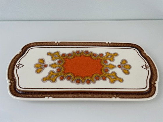 Image 1 of Plateau à gâteaux en céramique vintage | Art Deco Floral Design | 36.5 x 16.5 cm