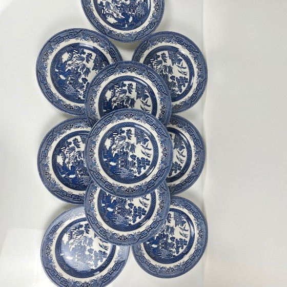 Image 1 of Set van 10 dessertborden, Aziatisch patroon, Churchill, Engeland 1970