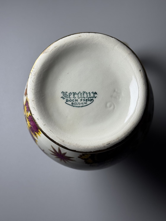 Image 1 of Boch Frères La Louvière Keralux Faience Pitcher by Raymond Chevalier, Belgian Art Deco, 1930s
