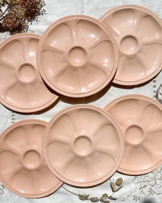 6 Piatti da Ostriche in Porcellana Rosa Digoin Sarreguemines – Stoviglie (photo 2 of 8)