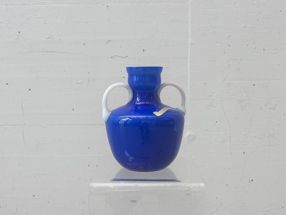Image 1 of Handle vase made of blue opal glass by Opalina Fiorentina, Italy, 1960s