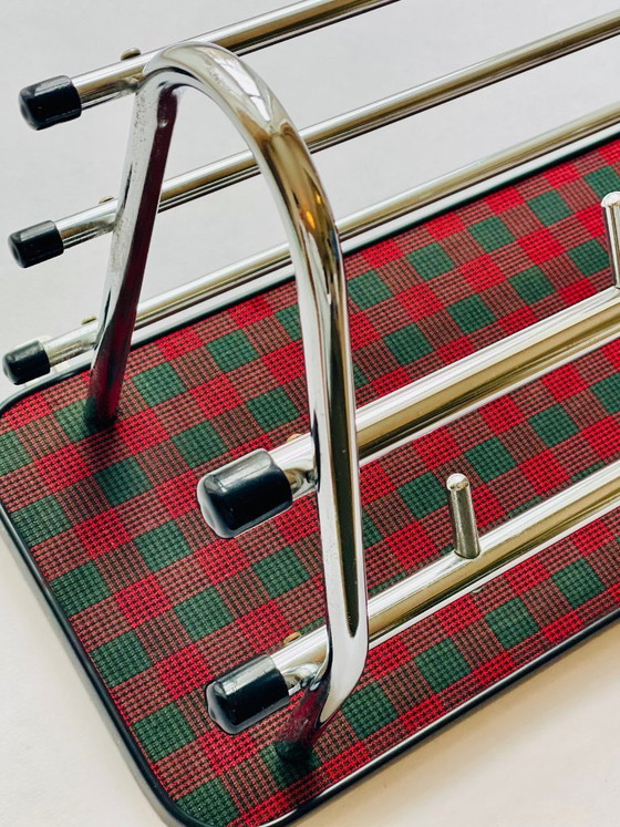 Coat Rack - Sleek Chrome, Red-Green Tartan - Mid-Century Flair, 1960s (photo 4 of 17)