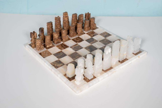 Image 1 of Vintage Natural stone chess game, Midmod onyx chest game