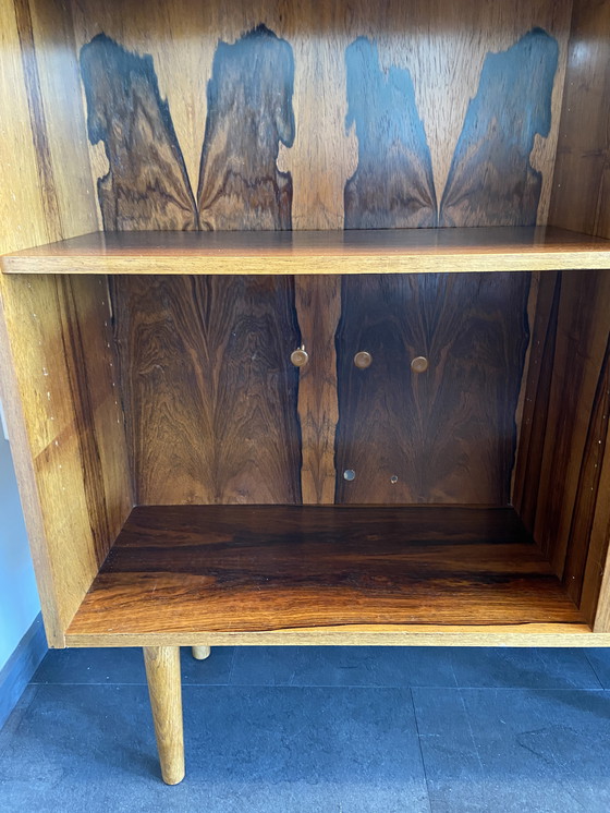 Image 1 of Vintage Rosewood Bookcase With Sliding Doors and Bar