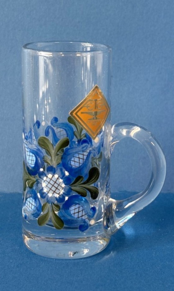 Image 1 of Unique hand-painted crystal carafe with 4 glasses, vintage