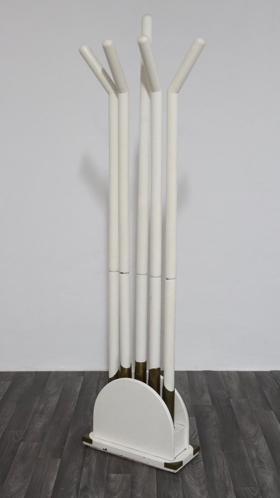 Image 1 of Porte-manteau vintage post-moderne, design moderne des années 1980, bois et laiton