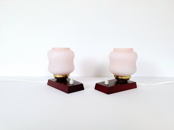 Image 1 of Set of 2 Vintage Night Lights / Pink Bedside Lamps / Pink Night Lamps / Retro Light / Emi Poljcane Lamps / Made in Yugoslavia