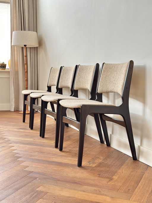 Set 4 vintage stoelen Erik Buch Deens Design jaren 50/60/70