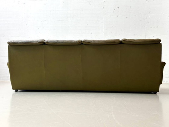 Image 1 of Grosszügiges Retro Ledersofa in Olivgrün, 1970er Jahre