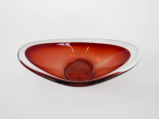Image 1 of Ruby schaal, Murano glas, Italiaans design, jaren 60, gemaakt in Italië