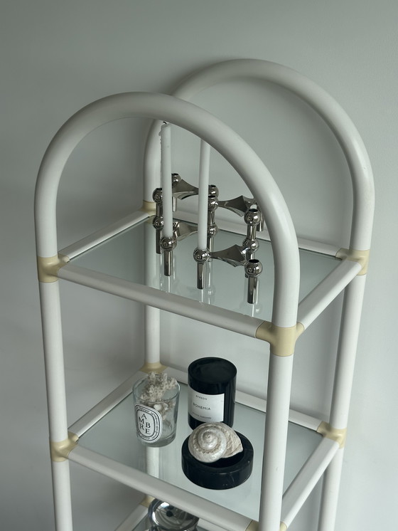 Image 1 of Scaffale vintage retrò Space Age in vetro acrilico bianco crema