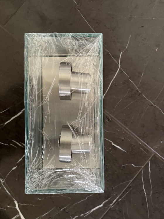 Image 1 of Apliques de diseño / apliques de espejo de cristal y acero inoxidable – Nuevos y sin usar (2 piezas)