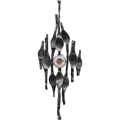 Brutalist vintage iron wall lamp, Belgium 1970s