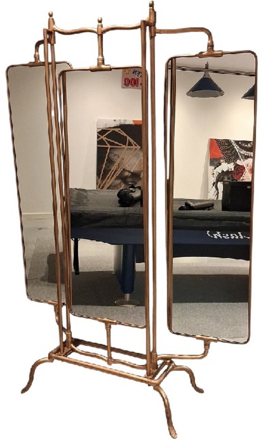 Miroir vintage à trois panneaux sur pied