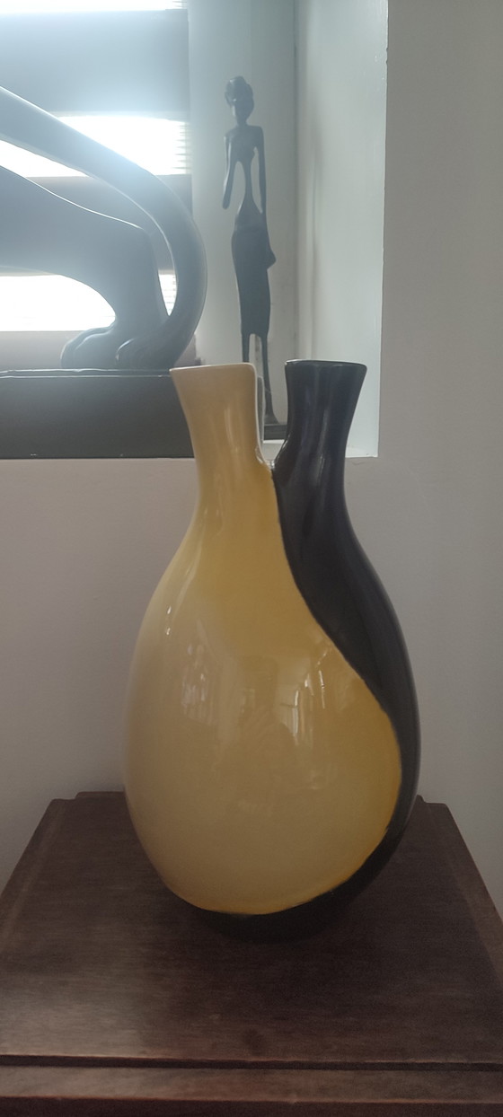 Image 1 of Vaso in ceramica vintage a due colli, 1964.