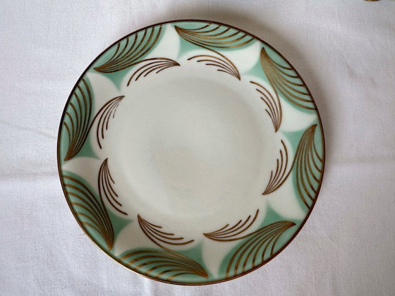 Image 1 of Vintage Bavaria Elfenbein porseleinen trio nr. 118 – pistachegroen en goud