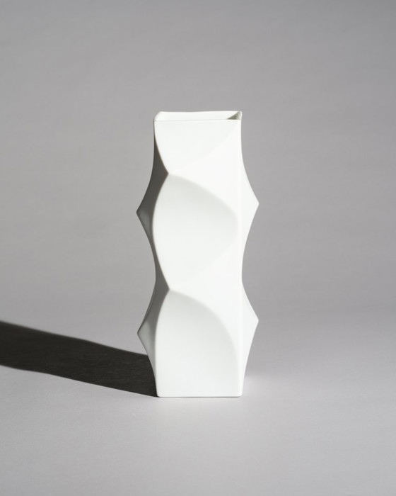 Image 1 of Heinrich Fuchs Lorenz Hutschenreuther “ARCHAIS” Bisque Porcelain Vase Duo Op-Art