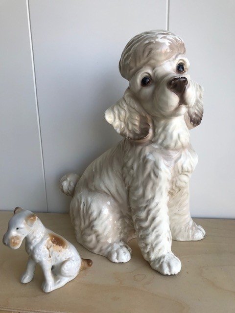 Vintage Porseleinen Beeld Hond Poedel