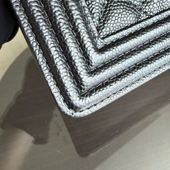 Image 1 of Chanel Boy Medium - Caviar 25CM Quilted Grained Calfskin Black Gold Hardware Series 19