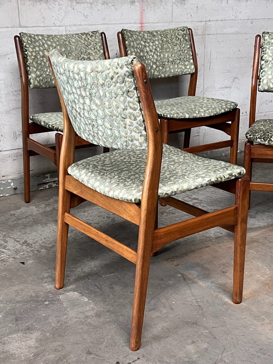 4 vintage chairs leopard print green newly upholstered, Dining chairs, Wood, Textile (photo 8 of 8)