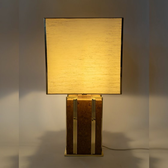 Elm burl and brass Table lamp, Italy, 1970s, Wood, Brown, Vintage (photo 6 of 6)