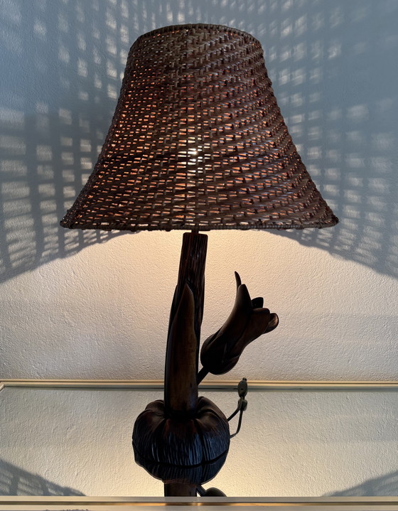 Image 1 of Lámpara floral madera tallada años 60