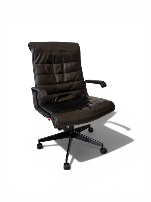 Richard Sapper bureaustoel, Knoll-editie - zwart leer en metaal, circa 1980