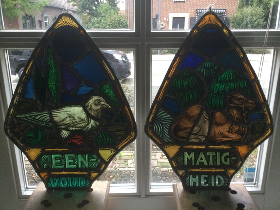 4 moralische Tugenden in Buntglas, Glaskunst, Grün (Foto 4 von 5)