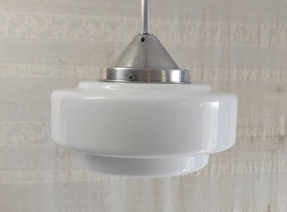 Image 1 of Suspension Art-déco globe opaline XL - mid. XXeme