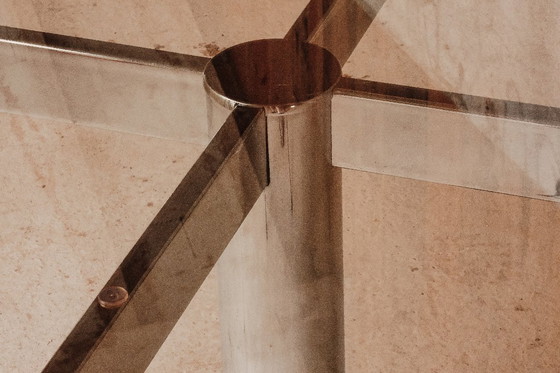 Image 1 of Roche Bobois (attrib.) - Table de salle à manger ronde en verre fumé et acier chromé - v. 1975 - France/Italie