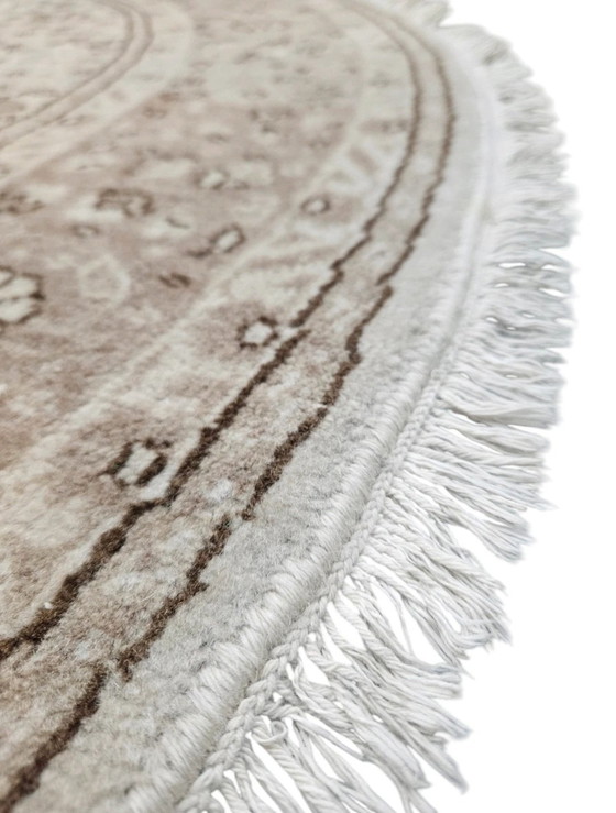 Image 1 of Handgeknüpfter, runder Orientteppich aus Wolle mit Blumenmuster, Kayseri-Creme, 200 x 200 cm