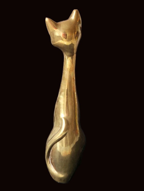 Image 1 of Large solid copper cat - 28.5 cm - 976 grams - 70s