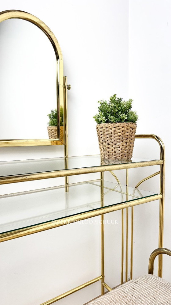 Image 1 of Messing Hollywood Regency Kaptafel met stoel 