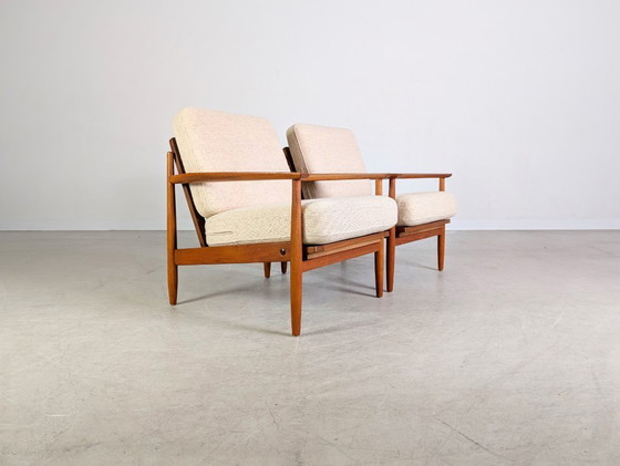 Image 1 of Originele set van 2 fauteuils uit het midden van de vorige eeuw, teakhouten relaxfauteuil, vintage 1960.