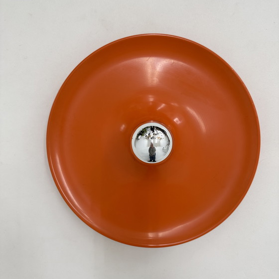 Image 1 of Lampada a disco Honsel Orange Space Age di Mid-Century Design, anni '70 attribuita a Charlotte Perriand per Les Arcs