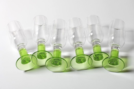 Image 1 of Set of 6 Vintage Limoncino Sherry Glasses / Green Sorbetto Stemware / Bormioli Rocco / Italy / 1970s