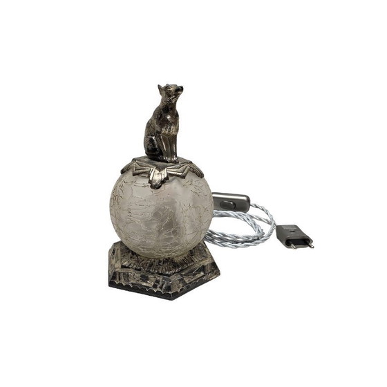 Image 1 of French Art Deco table lamp with a dog, circa 1920