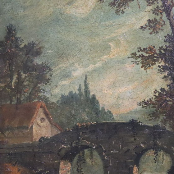 Image 1 of River landscape, oil painting on canvas, Italy 19th century