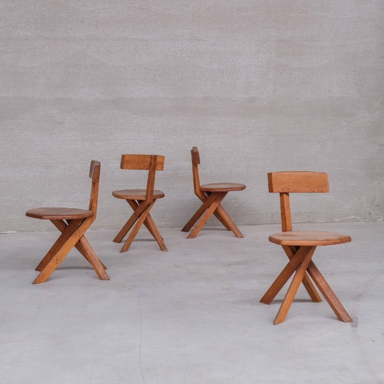 Image 1 of Pierre Chapo Französischer Mid-Century Ulm S34 Stuhl (4 verfügbar)