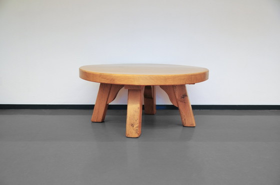 Image 1 of Round Vintage Light Oak Brutalist Coffee Table