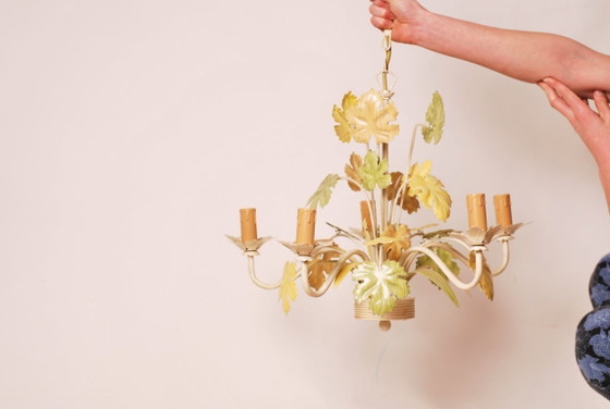 Image 1 of Lustre Floral Vintage en Tôle, 1970